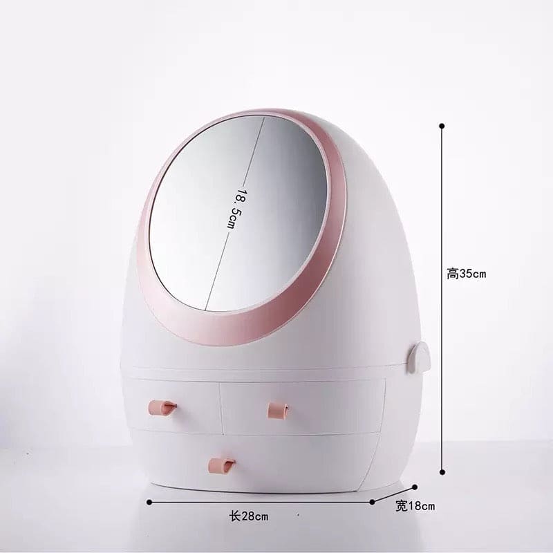 Oval Mirror Cosmetic Storage Organizer, LED Light Makeup Storage Box, Portable Creative Makeup Organizer, Modern Jewelry And Cosmetic Display Case With Led Lighted Mirror Oval Mirror Cosmetic Storage Organizer, LED Light Makeup Storage Box, Portable Creative Makeup Organizer, Modern Jewelry And Cosmetic Display Case With Led Lighted Mirror